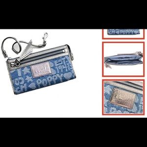 RETIRED NWOT Coach Poppy Word Block Zip Wallet / Wristlet - Denim